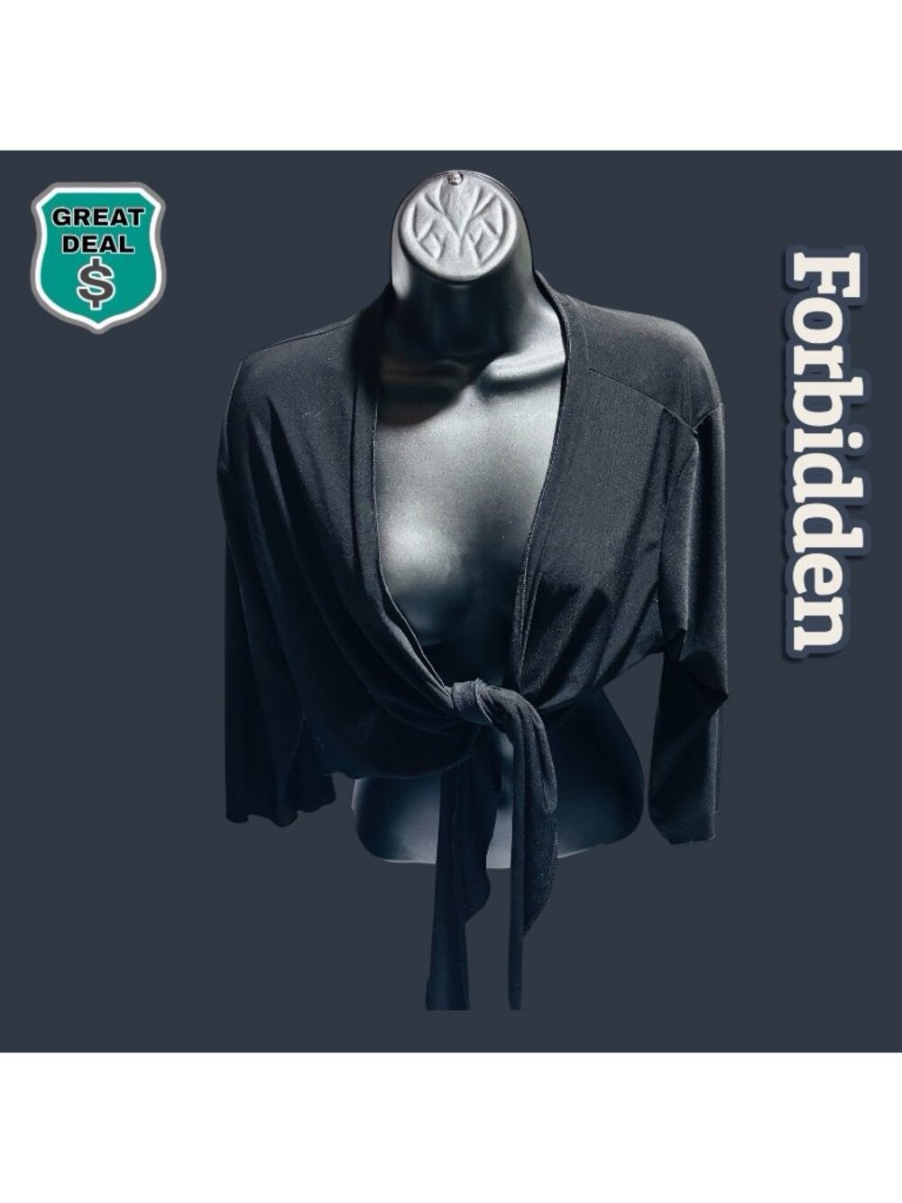 Forbidden Small/Medium Satin Tie Front Crop Blouse Black Career Night Out Chic.